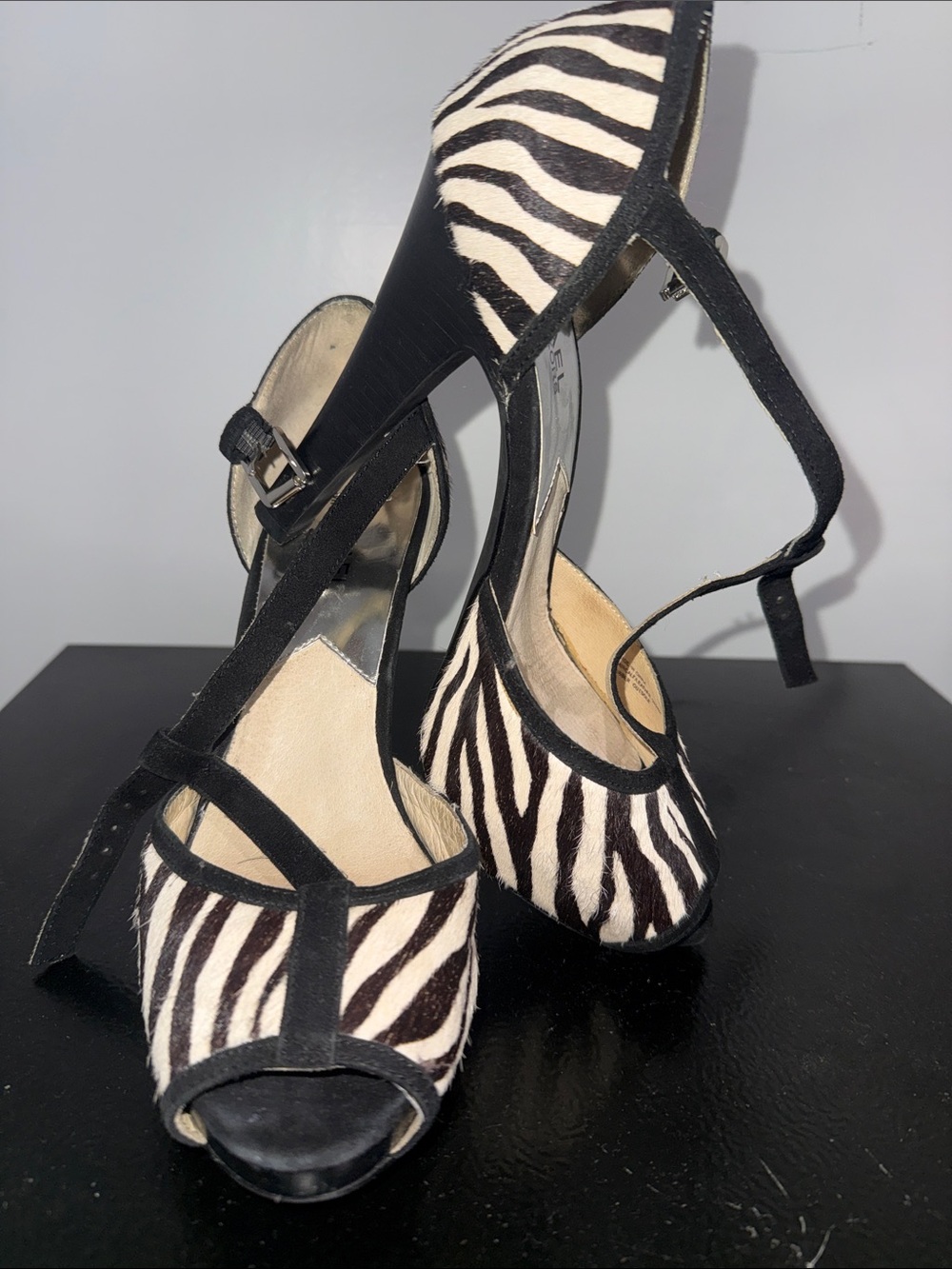 MICHAEL Michael Kors Zebra-Print T-Strap Heels - Black & White
